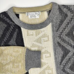 Vintage Christian Dior Sweater Wool Mens Size Large 3D Knit Grunge
